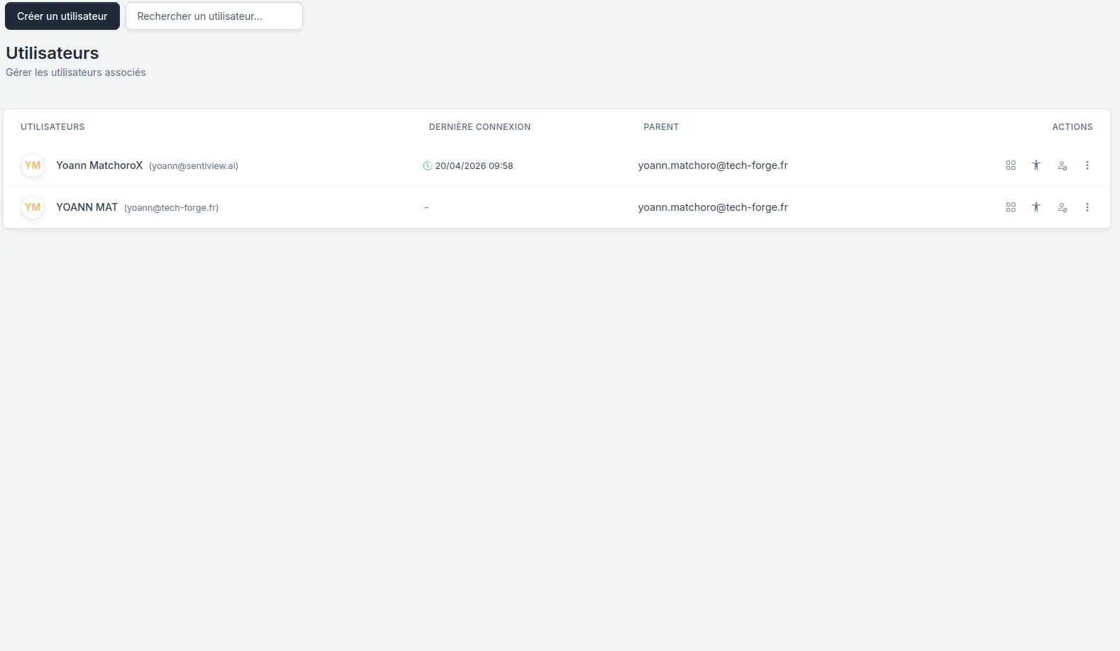 Menu Utilisateurs