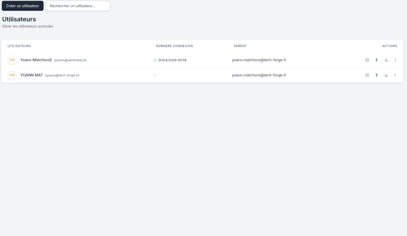 Menu Utilisateurs