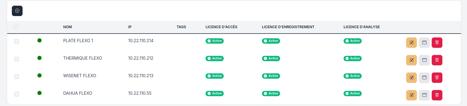 Aperçu configuration caméra
