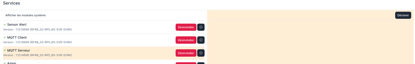 Déclaration des services